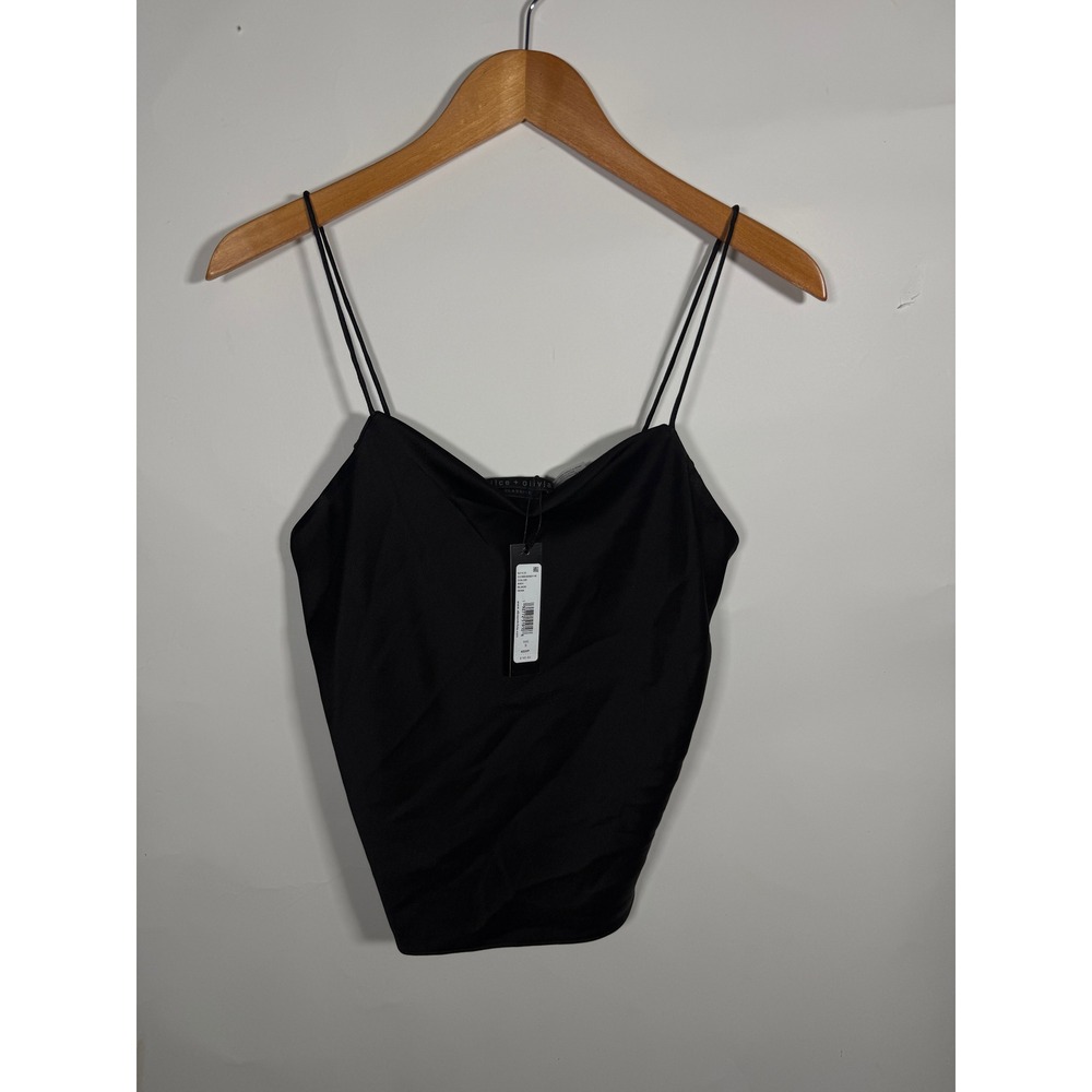 Alice + Olivia Black Satin Cowl Neck Camisole Top Small NWT